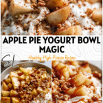 Greek yogurt bowl layered with cinnamon apples, Greek yogurt, and crunchy toppings for a warm fall breakfast. 26